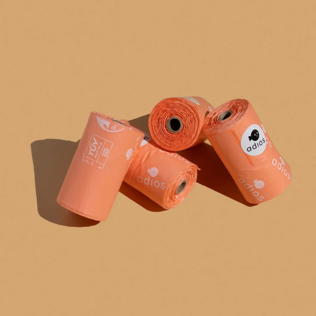 Adios Compostable Poop Bags with Handles - Pink / 4 Rolls / 60 Bags