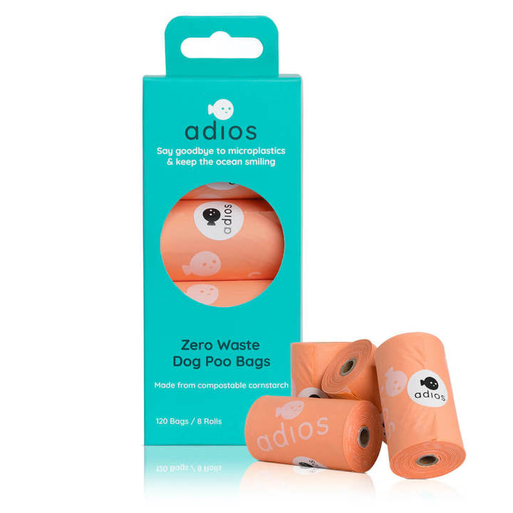Adios Compostable Poop Bags with Handles - Pink / 4 Rolls / 60 Bags