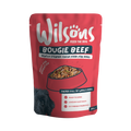 Wilsons Bougie Beef fresh dog food in a red 380g pouch.