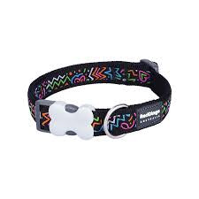 Red Dingo Dog Collar - Black Squiggles