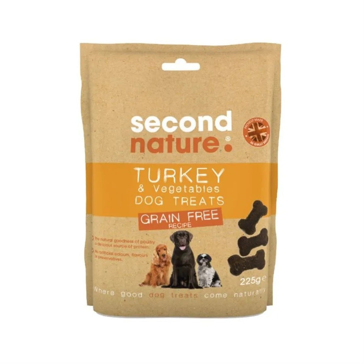 Second Nature Grain Free Turkey & Vegetable Dog Treats - 225g
