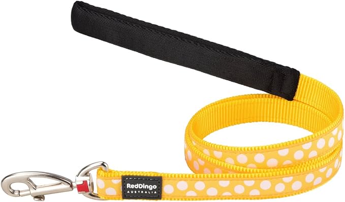 Red Dingo Dog Lead - Yellow With White Spots