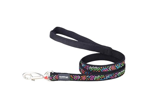 Red Dingo Dog Lead - Small / Black Squiggles