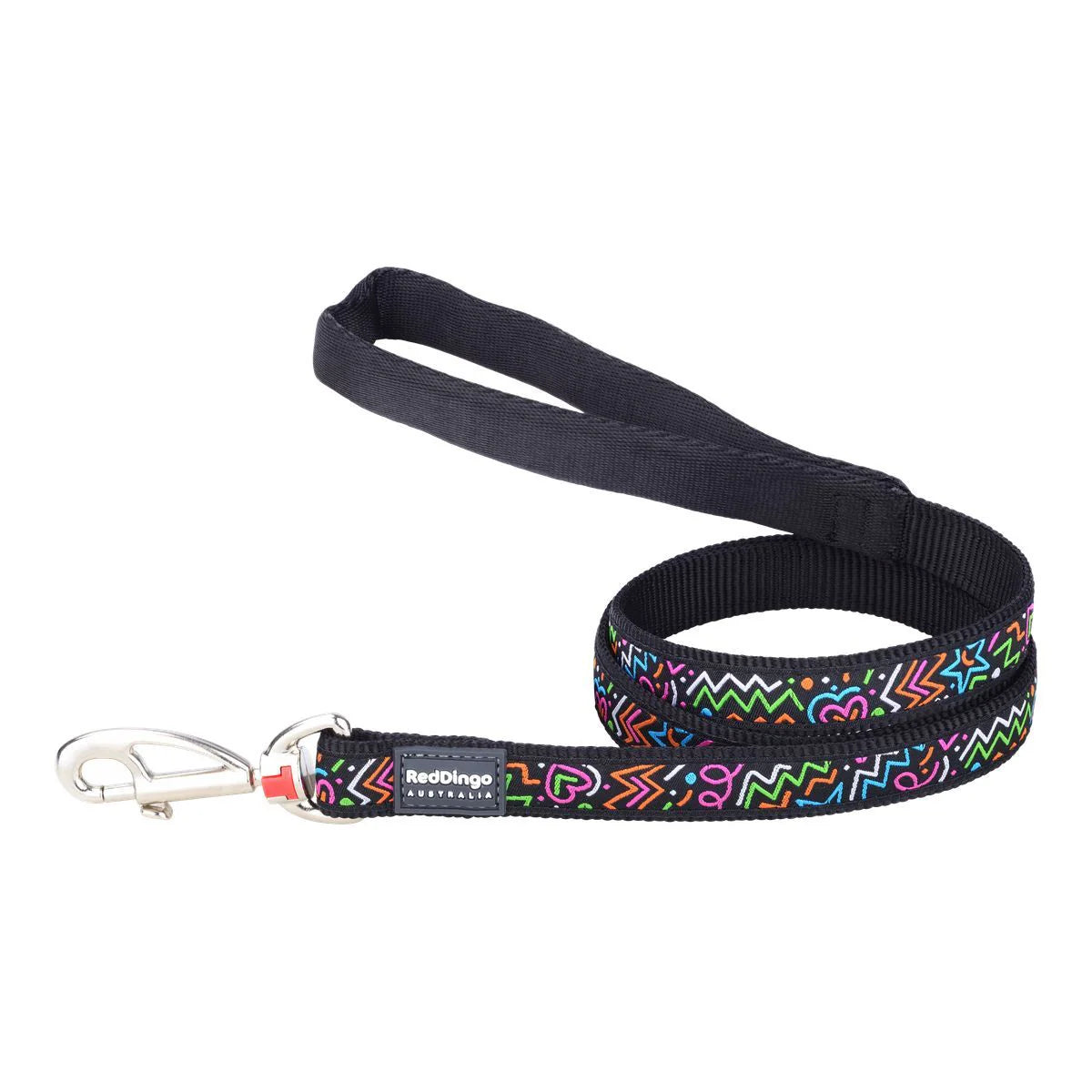 Red Dingo Dog Lead - Medium / Black Squiggles