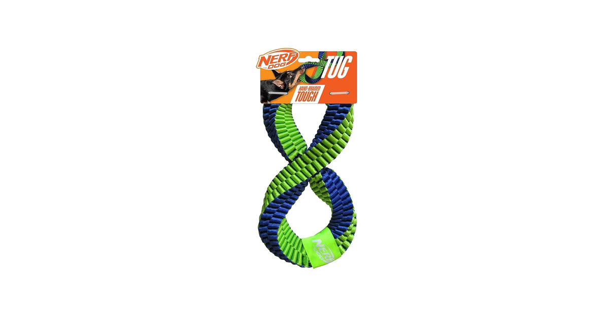 Nerf Dog Nylon Square Braided Twisted Infinity Tug - 12in / Blue/Green