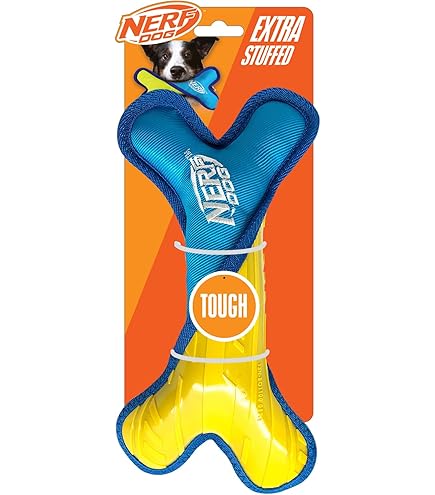 Nerf Dog Tuff TPR Nylon Plush Bone - 11in / Light Blue/Yellow