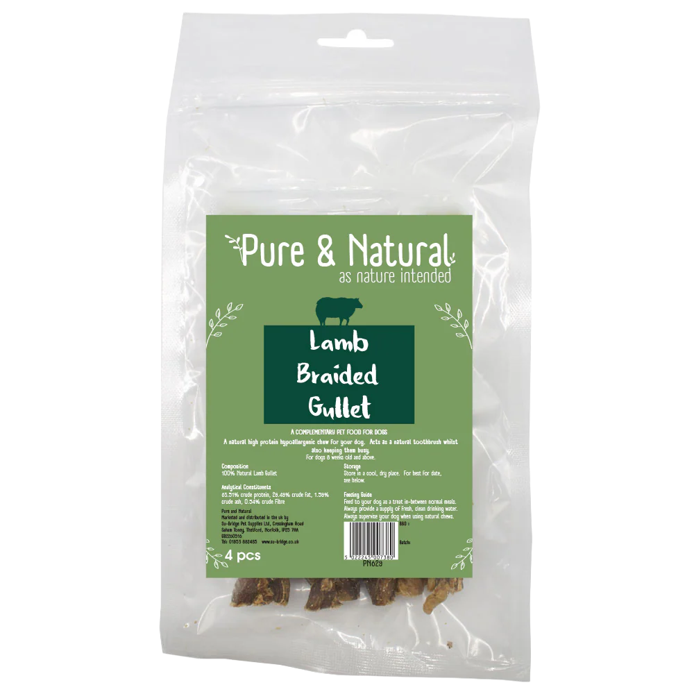 Pure & Natural Lamb Gullet Braided - 4 Pack
