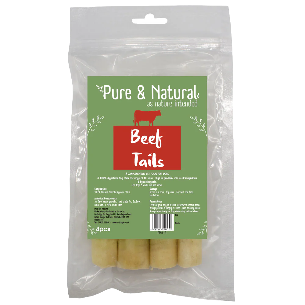 Pure & Natural Beef Tails - 15cm / 4 Pack