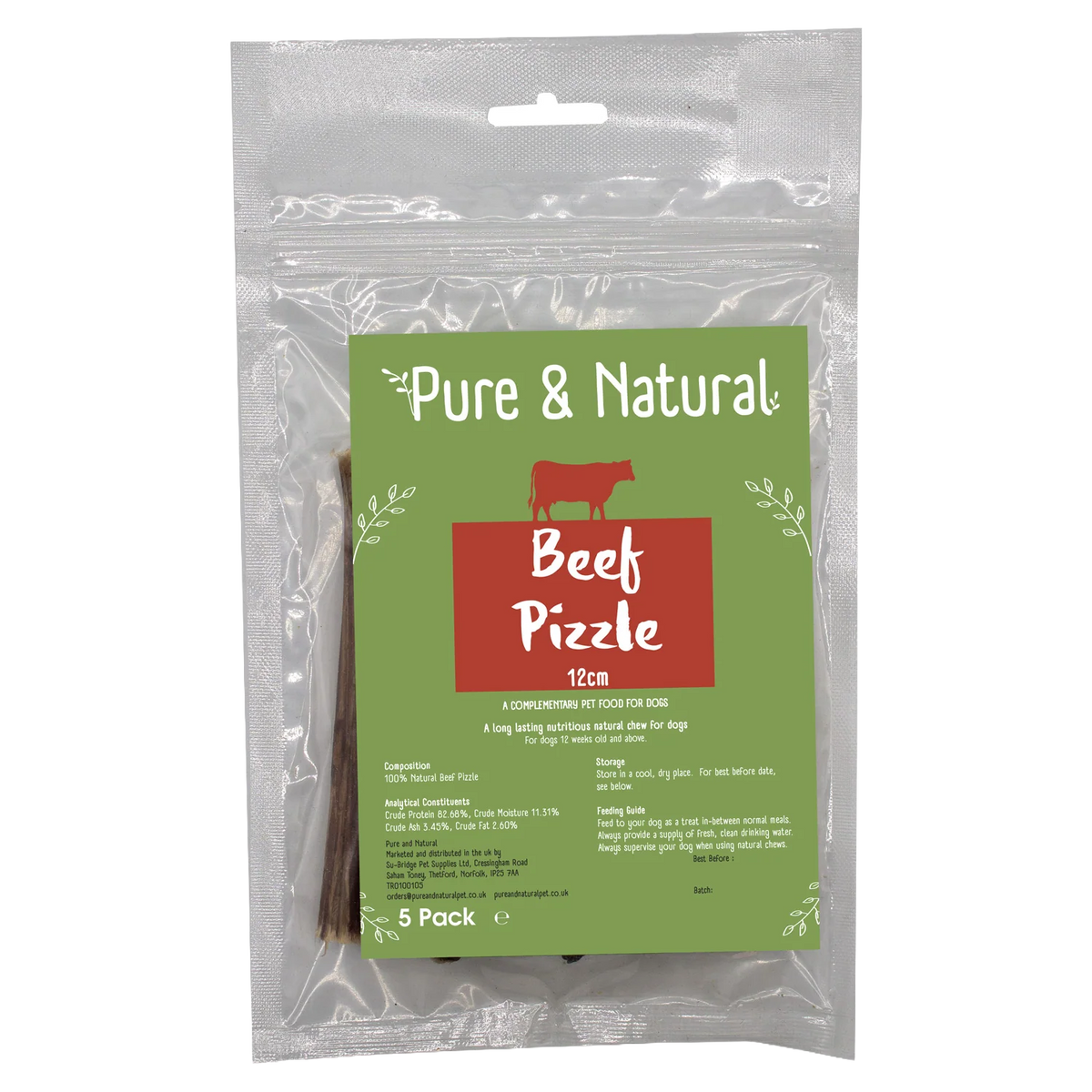 Pure & Natural Beef Pizzle - 12cm / 10 Pack