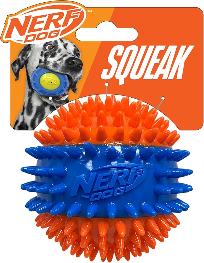Nerf Dog TPR 3-Part Spike Squeak Ball - 2.7in / Orange/Blue