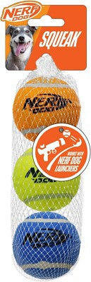 Nerf Dog Squeak Tennis Ball 2.5in 3 Pack - Blue/Yellow/Orange