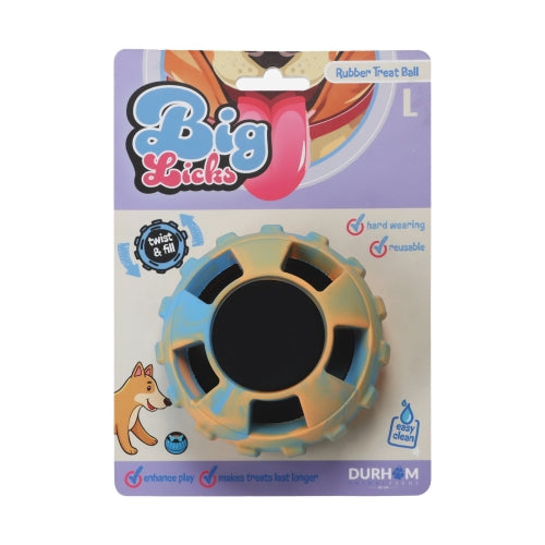 Durham Animal Feeds Big Licks Rubber Treat Ball - Blue & Orange