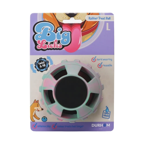 Durham Animal Feeds Big Licks Rubber Treat Ball - Pink & Green