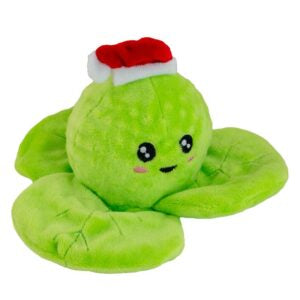 Ancol Bouncing Spencer Sprout Christmas dog toy, a bright green plush sprout with leafy outer details and a red Santa hat.