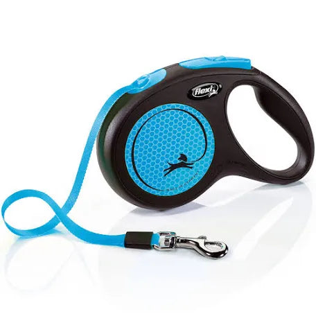 Flexi Neon Tape Retractable Dog Lead Blue