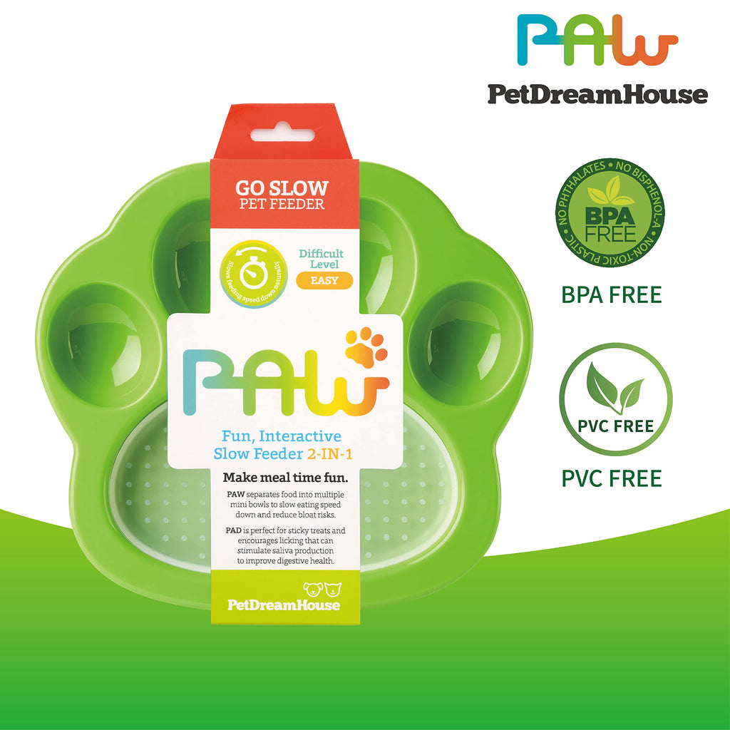 Pet Dream House Paw 2-in-1 Mini Slow Feeder & Lick Pad - Green/Orange
