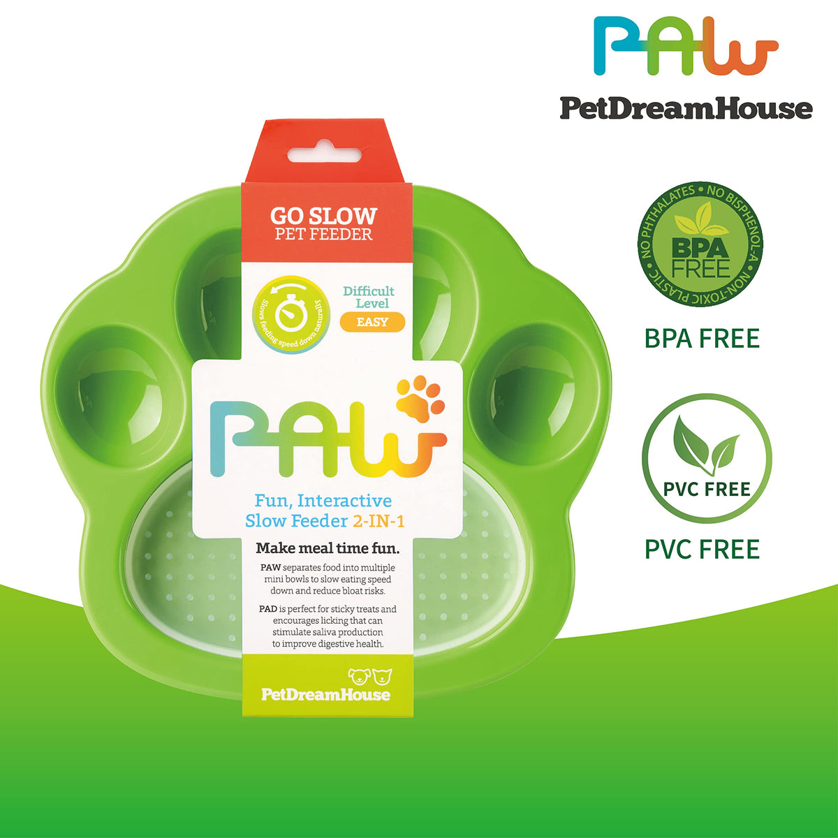 Pet Dream House Paw 2-in-1 Mini Slow Feeder & Lick Pad - Green/Orange