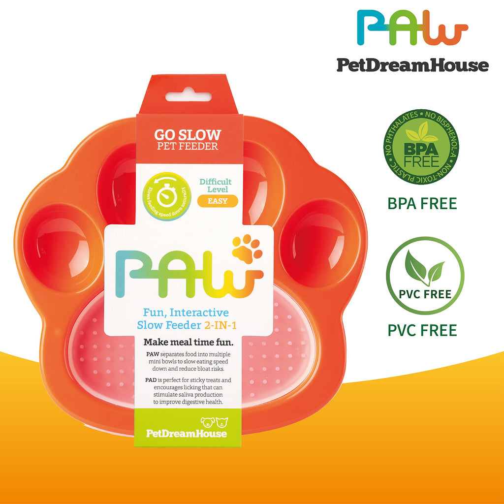 Pet Dream House Paw 2-in-1 Mini Slow Feeder & Lick Pad - Green/Orange