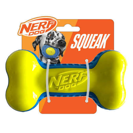 Nerf Dog TPR EXO Micro Squeak Bone - 7in / Blue/Green