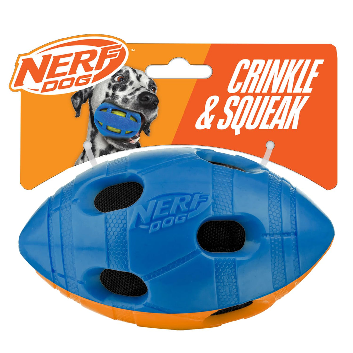 Nerf Dog TPR Bash Squeak and Crunch Football - 6in / Blue/Orange