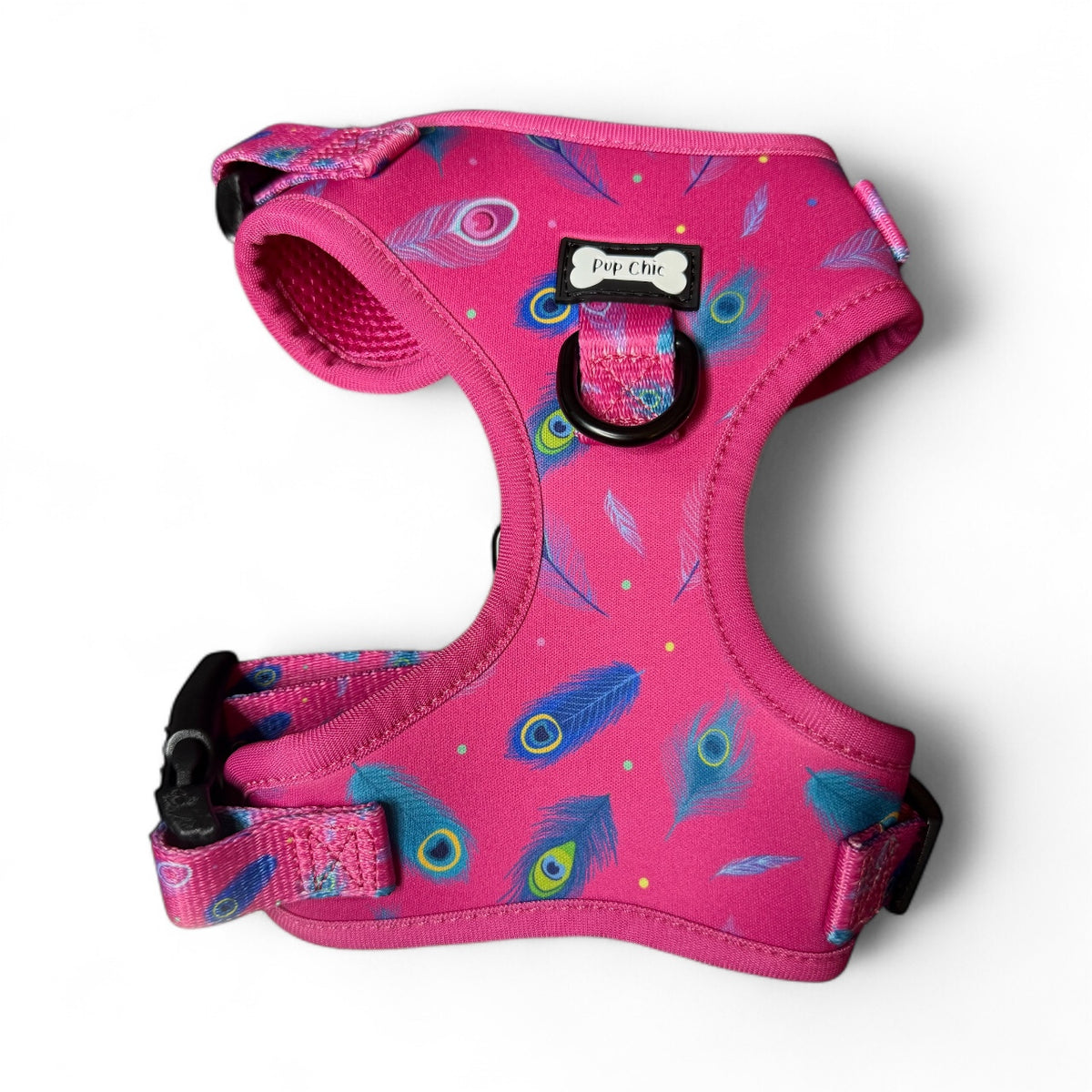 Pup Chic Peacock Power Pink Step-In Adjustable Dog Harness